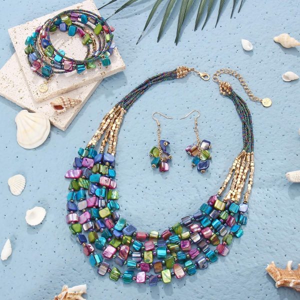 Firstmeet Bohemian Layered Shell Beaded Necklace Set Seed Bead Irregular Costume Jewelry for Women - Image 30