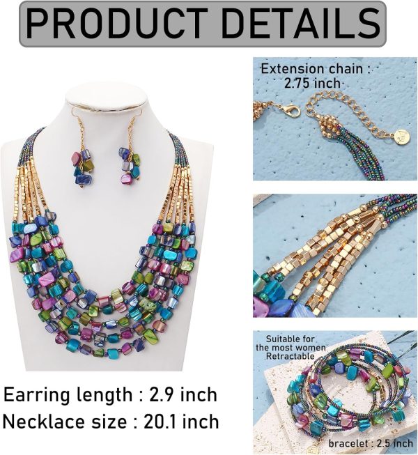 Firstmeet Bohemian Layered Shell Beaded Necklace Set Seed Bead Irregular Costume Jewelry for Women - Image 35
