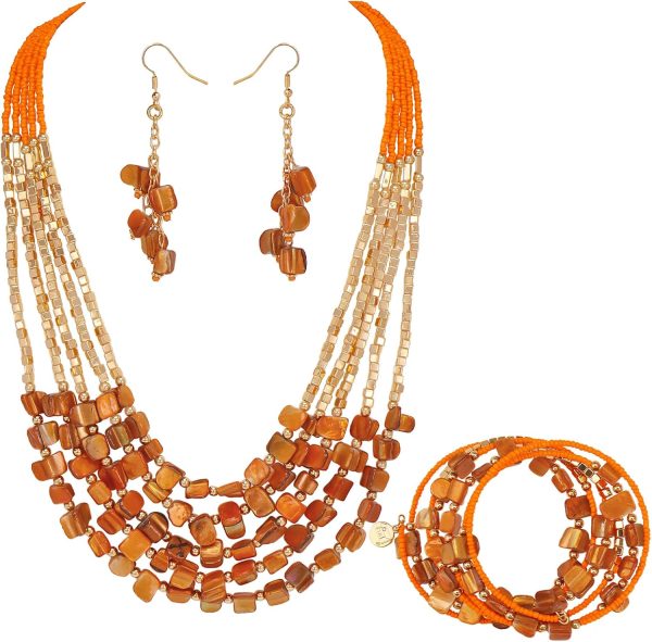 Firstmeet Bohemian Layered Shell Beaded Necklace Set Seed Bead Irregular Costume Jewelry for Women - Image 42