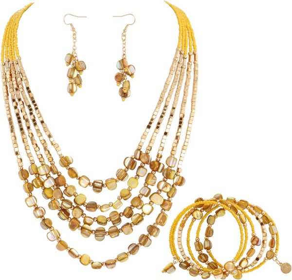 Firstmeet Bohemian Layered Shell Beaded Necklace Set Seed Bead Irregular Costume Jewelry for Women - Image 48