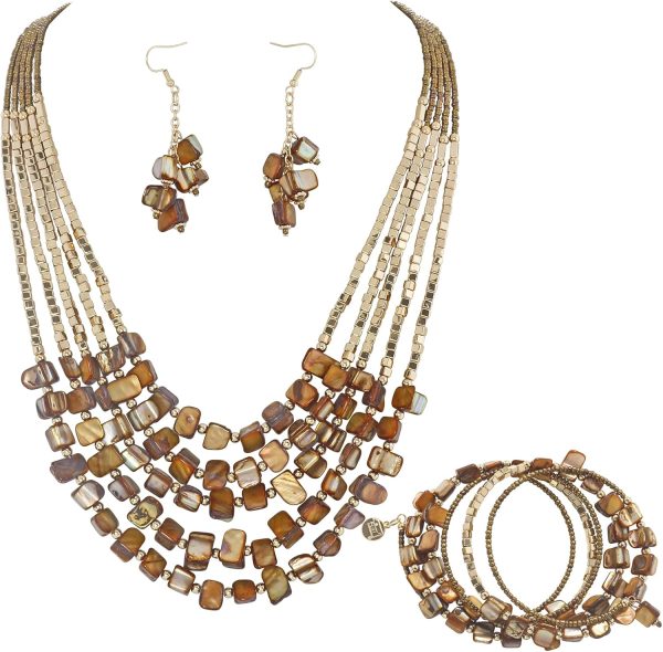 Firstmeet Bohemian Layered Shell Beaded Necklace Set Seed Bead Irregular Costume Jewelry for Women - Image 55