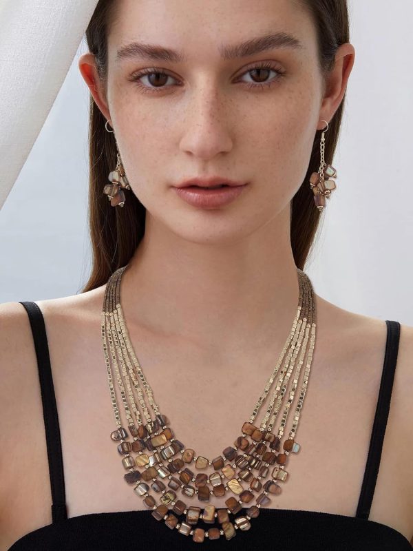 Firstmeet Bohemian Layered Shell Beaded Necklace Set Seed Bead Irregular Costume Jewelry for Women - Image 56