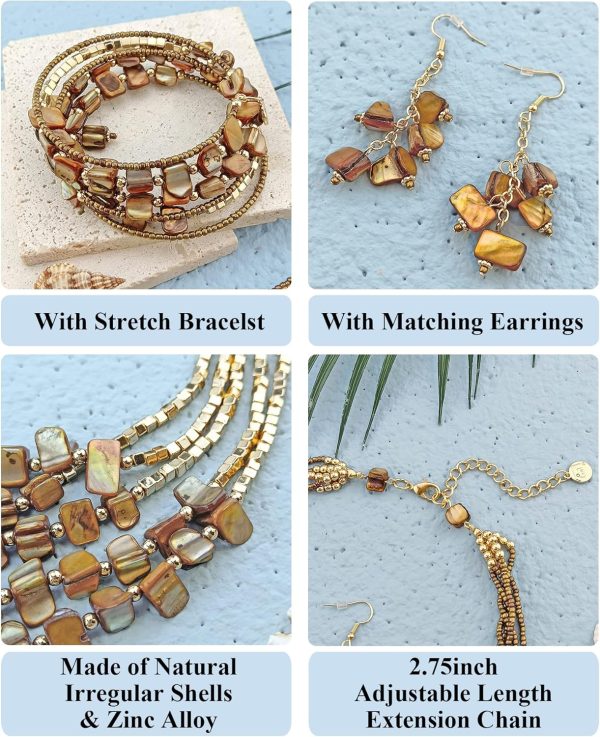 Firstmeet Bohemian Layered Shell Beaded Necklace Set Seed Bead Irregular Costume Jewelry for Women - Image 57