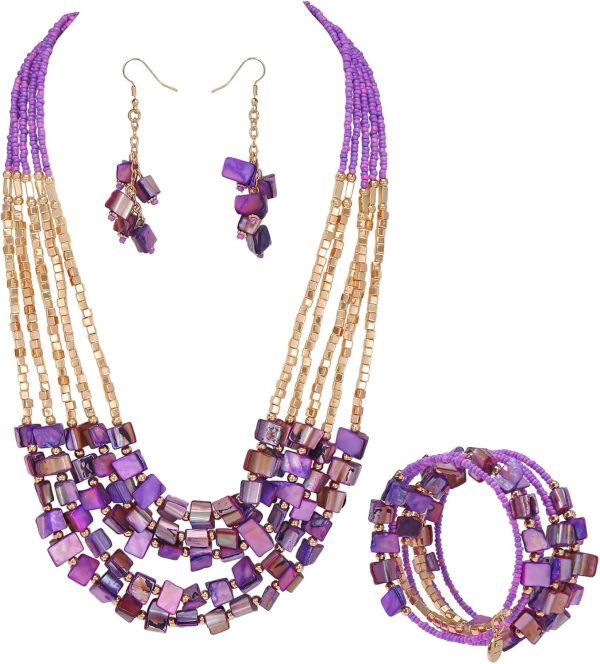 Firstmeet Bohemian Layered Shell Beaded Necklace Set Seed Bead Irregular Costume Jewelry for Women - Image 62