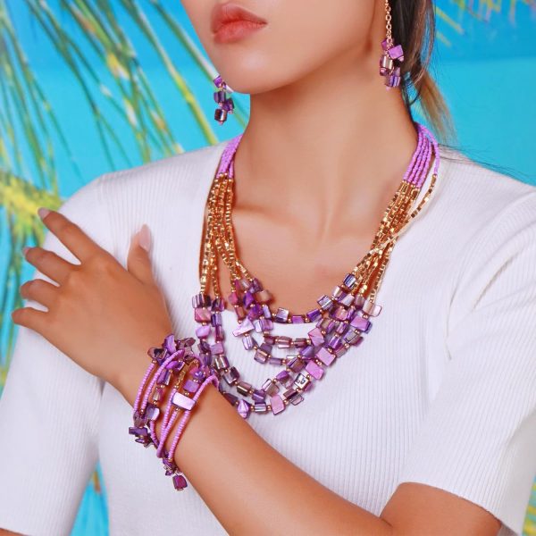 Firstmeet Bohemian Layered Shell Beaded Necklace Set Seed Bead Irregular Costume Jewelry for Women - Image 64