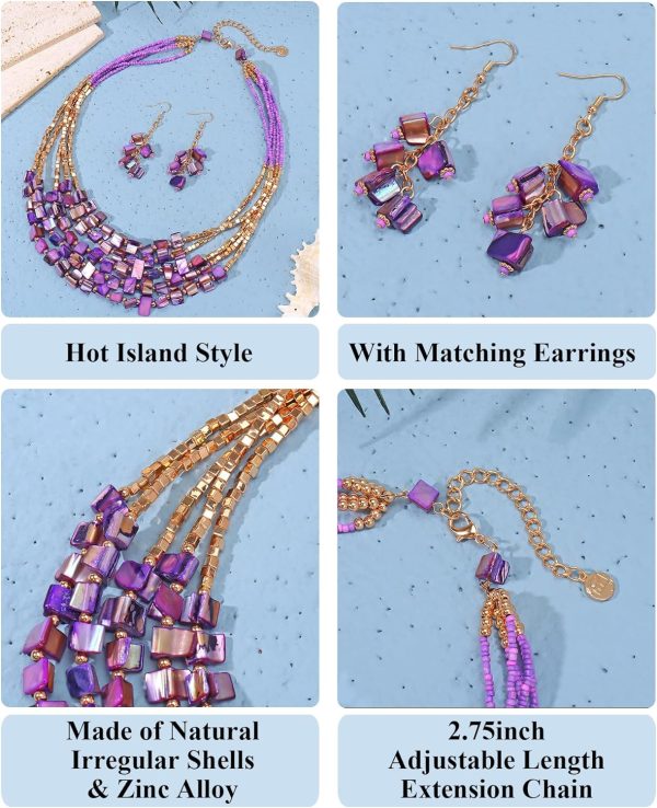 Firstmeet Bohemian Layered Shell Beaded Necklace Set Seed Bead Irregular Costume Jewelry for Women - Image 66