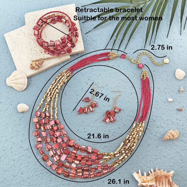 Firstmeet Bohemian Layered Shell Beaded Necklace Set Seed Bead Irregular Costume Jewelry for Women - Image 70
