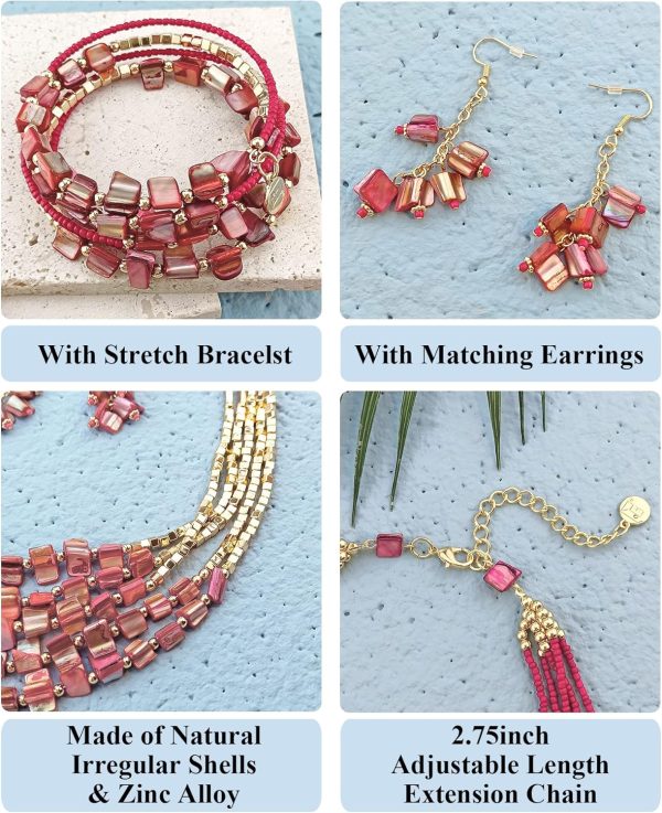 Firstmeet Bohemian Layered Shell Beaded Necklace Set Seed Bead Irregular Costume Jewelry for Women - Image 71