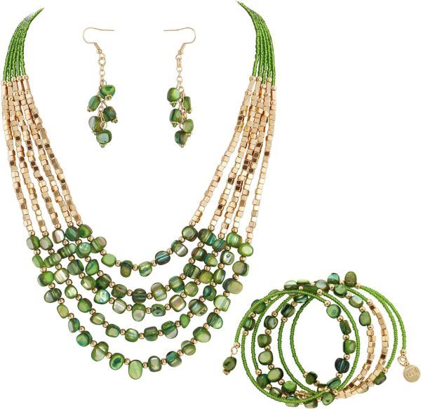 Firstmeet Bohemian Layered Shell Beaded Necklace Set Seed Bead Irregular Costume Jewelry for Women - Image 75