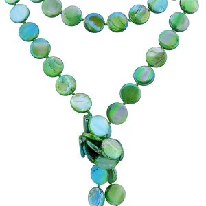 Firstmeet Flat Round Coin Shell Beads Long Knotted Necklace Natural Mother of Pearl Handmade Jewelry For Women