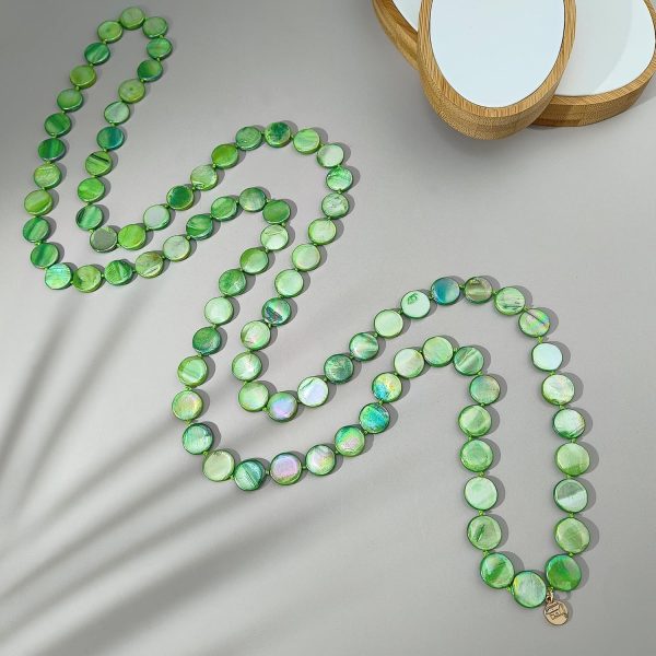 Firstmeet Flat Round Coin Shell Beads Long Knotted Necklace Natural Mother of Pearl Handmade Jewelry For Women - Image 5