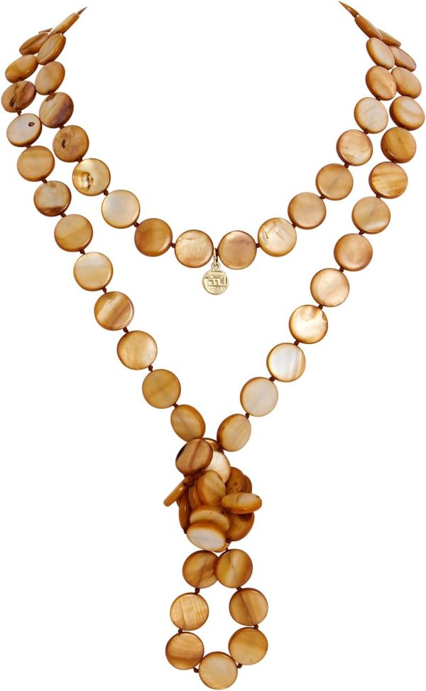 Firstmeet Flat Round Coin Shell Beads Long Knotted Necklace Natural Mother of Pearl Handmade Jewelry For Women - Image 9