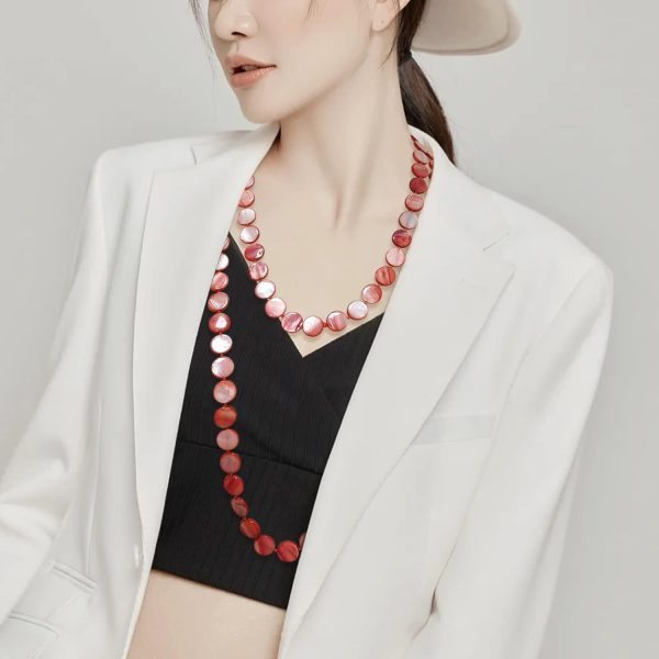 Firstmeet Flat Round Coin Shell Beads Long Knotted Necklace Natural Mother of Pearl Handmade Jewelry For Women - Image 16