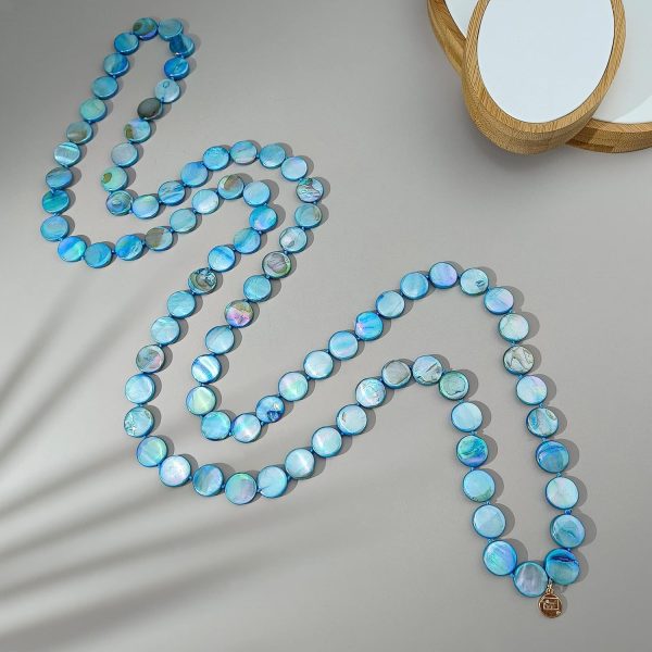 Firstmeet Flat Round Coin Shell Beads Long Knotted Necklace Natural Mother of Pearl Handmade Jewelry For Women - Image 24