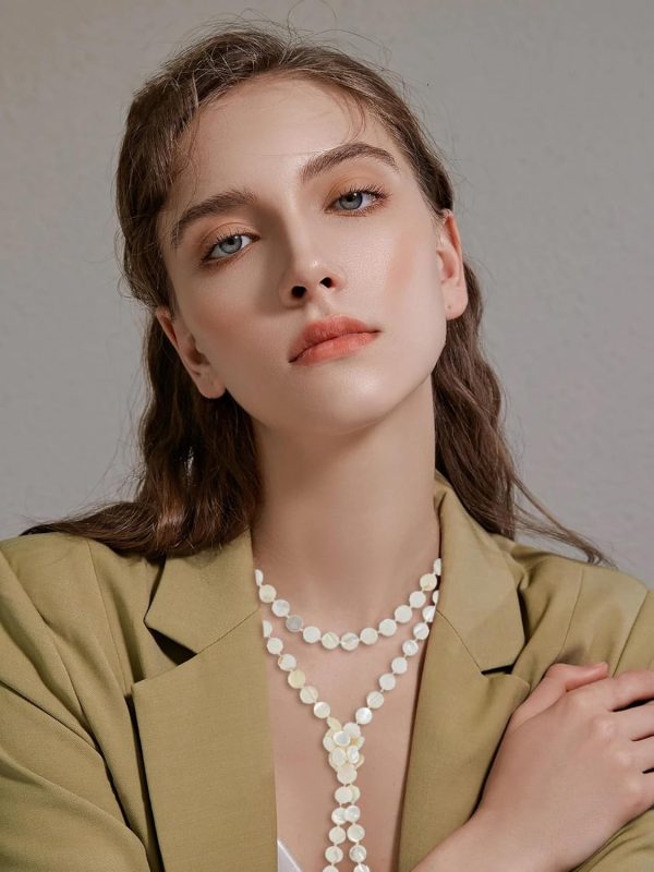 Firstmeet Flat Round Coin Shell Beads Long Knotted Necklace Natural Mother of Pearl Handmade Jewelry For Women - Image 33
