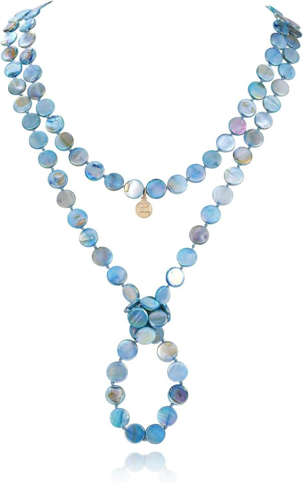 Firstmeet Flat Round Coin Shell Beads Long Knotted Necklace Natural Mother of Pearl Handmade Jewelry For Women - Image 38