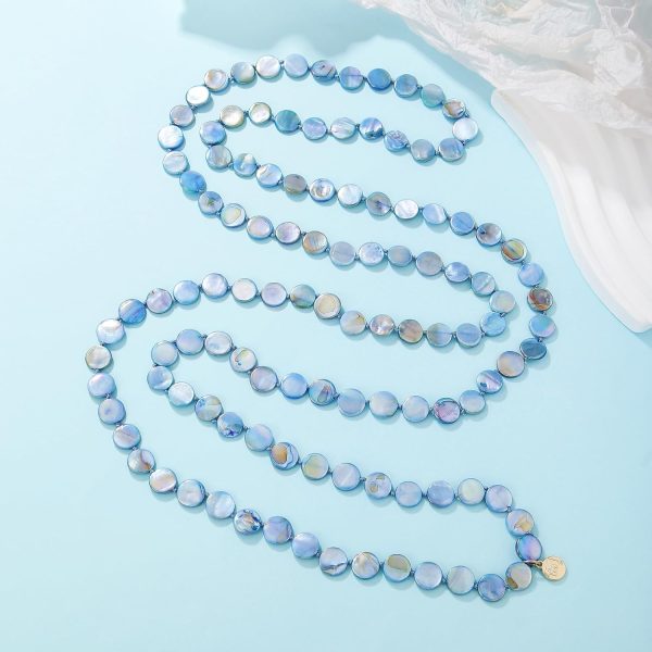 Firstmeet Flat Round Coin Shell Beads Long Knotted Necklace Natural Mother of Pearl Handmade Jewelry For Women - Image 39