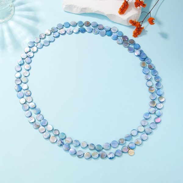 Firstmeet Flat Round Coin Shell Beads Long Knotted Necklace Natural Mother of Pearl Handmade Jewelry For Women - Image 40