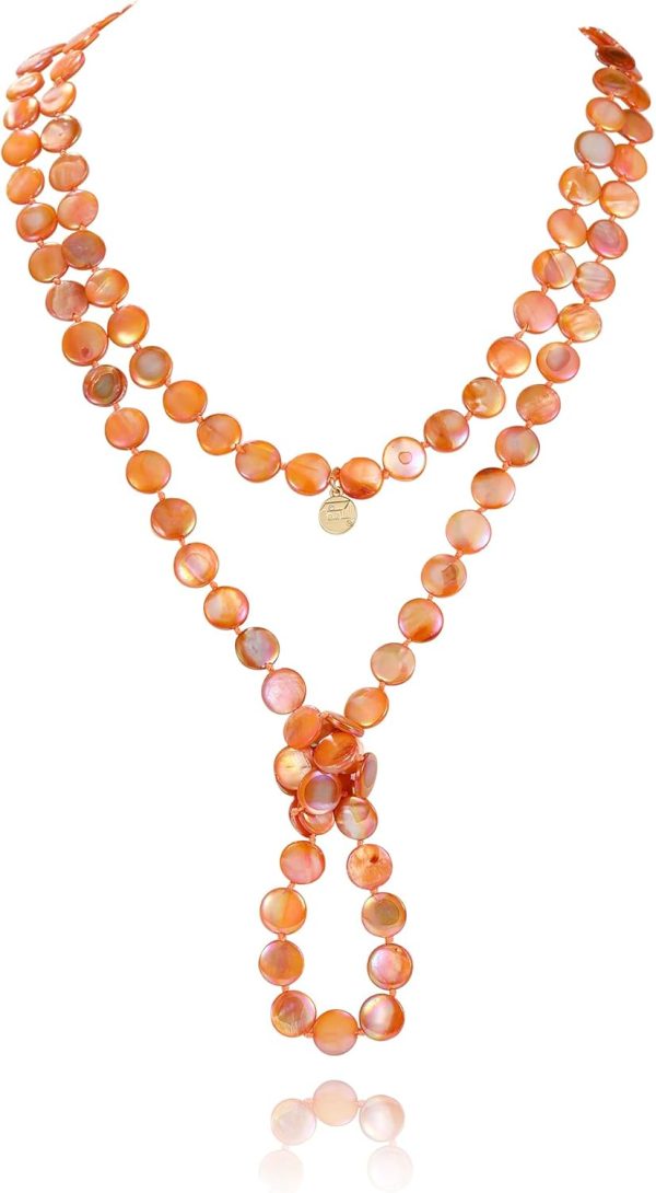 Firstmeet Flat Round Coin Shell Beads Long Knotted Necklace Natural Mother of Pearl Handmade Jewelry For Women - Image 42