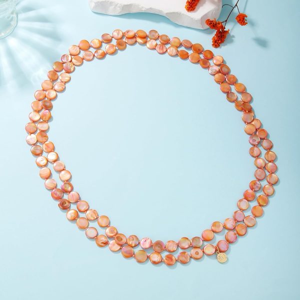Firstmeet Flat Round Coin Shell Beads Long Knotted Necklace Natural Mother of Pearl Handmade Jewelry For Women - Image 44