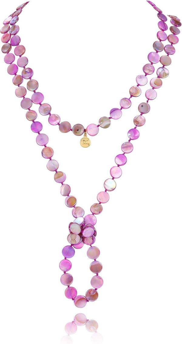 Firstmeet Flat Round Coin Shell Beads Long Knotted Necklace Natural Mother of Pearl Handmade Jewelry For Women - Image 50