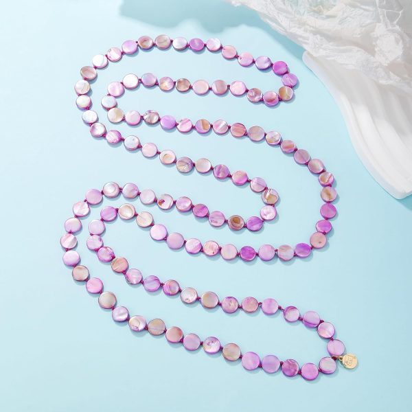 Firstmeet Flat Round Coin Shell Beads Long Knotted Necklace Natural Mother of Pearl Handmade Jewelry For Women - Image 51