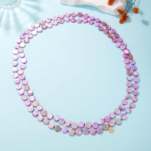 Firstmeet Flat Round Coin Shell Beads Long Knotted Necklace Natural Mother of Pearl Handmade Jewelry For Women - Image 52