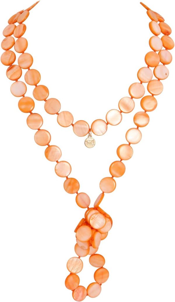 Firstmeet Flat Round Coin Shell Beads Long Knotted Necklace Natural Mother of Pearl Handmade Jewelry For Women - Image 54