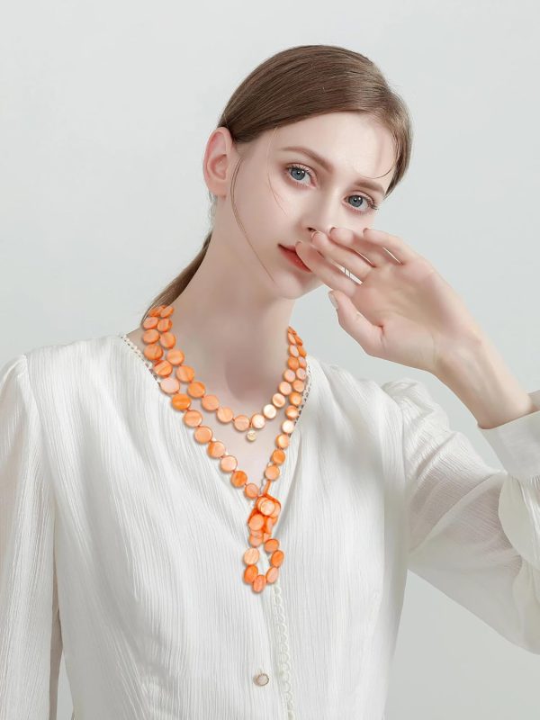 Firstmeet Flat Round Coin Shell Beads Long Knotted Necklace Natural Mother of Pearl Handmade Jewelry For Women - Image 55