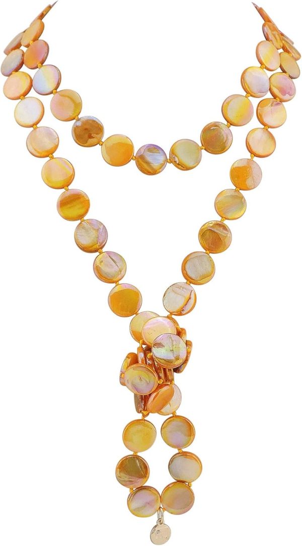 Firstmeet Flat Round Coin Shell Beads Long Knotted Necklace Natural Mother of Pearl Handmade Jewelry For Women - Image 60