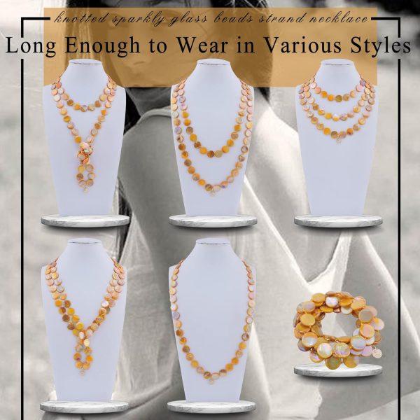 Firstmeet Flat Round Coin Shell Beads Long Knotted Necklace Natural Mother of Pearl Handmade Jewelry For Women - Image 62