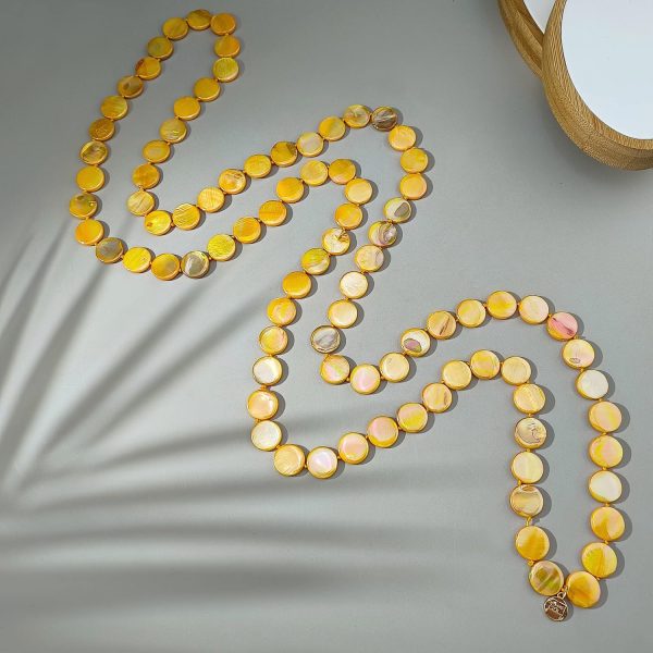 Firstmeet Flat Round Coin Shell Beads Long Knotted Necklace Natural Mother of Pearl Handmade Jewelry For Women - Image 63