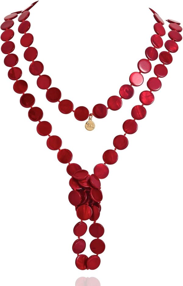 Firstmeet Flat Round Coin Shell Beads Long Knotted Necklace Natural Mother of Pearl Handmade Jewelry For Women - Image 65