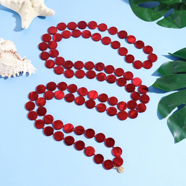 Firstmeet Flat Round Coin Shell Beads Long Knotted Necklace Natural Mother of Pearl Handmade Jewelry For Women - Image 66