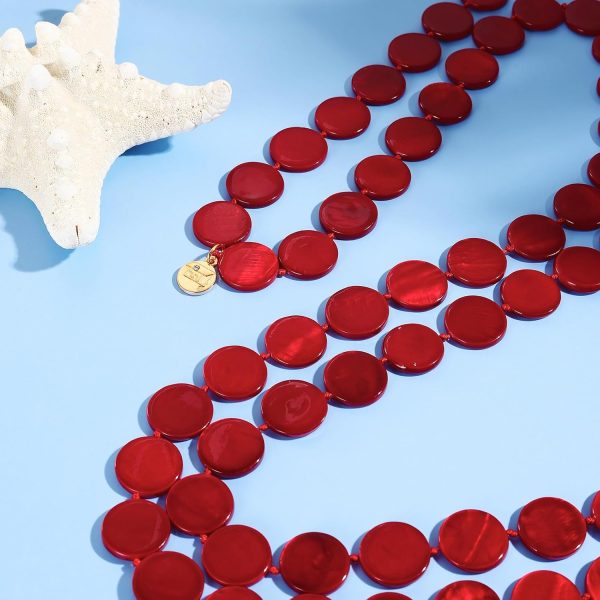 Firstmeet Flat Round Coin Shell Beads Long Knotted Necklace Natural Mother of Pearl Handmade Jewelry For Women - Image 68