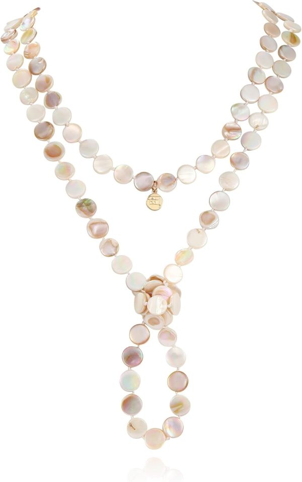 Firstmeet Flat Round Coin Shell Beads Long Knotted Necklace Natural Mother of Pearl Handmade Jewelry For Women - Image 69