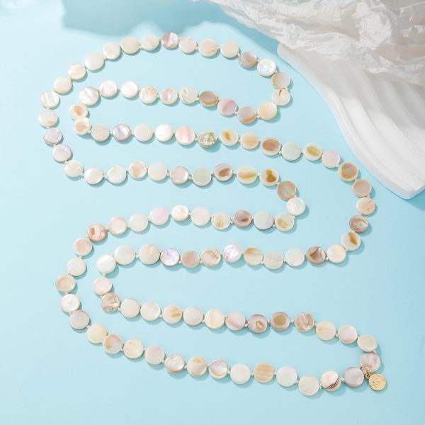 Firstmeet Flat Round Coin Shell Beads Long Knotted Necklace Natural Mother of Pearl Handmade Jewelry For Women - Image 70