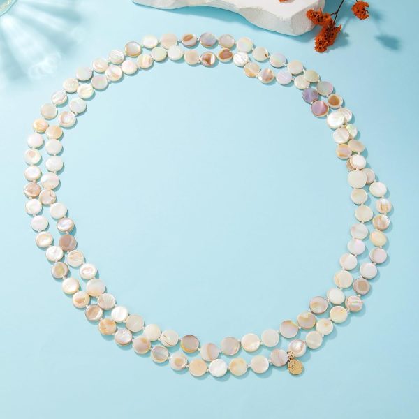 Firstmeet Flat Round Coin Shell Beads Long Knotted Necklace Natural Mother of Pearl Handmade Jewelry For Women - Image 71