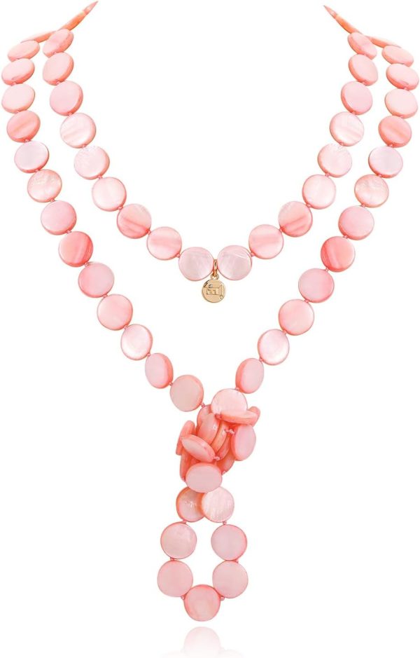 Firstmeet Flat Round Coin Shell Beads Long Knotted Necklace Natural Mother of Pearl Handmade Jewelry For Women - Image 73