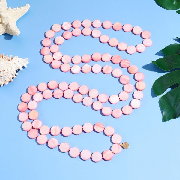 Firstmeet Flat Round Coin Shell Beads Long Knotted Necklace Natural Mother of Pearl Handmade Jewelry For Women - Image 74