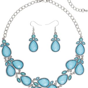 Firstmeet Shiny Resin Water Drop Collar Necklace with Earrings