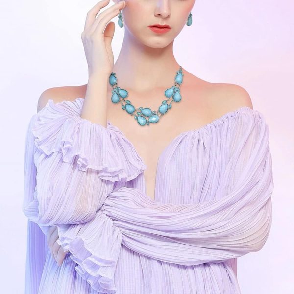 Firstmeet Shiny Resin Water Drop Collar Necklace with Earrings - Image 2