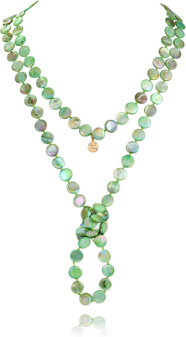Firstmeet Flat Round Coin Shell Beads Long Knotted Necklace Natural Mother of Pearl Handmade Jewelry For Women - Image 77