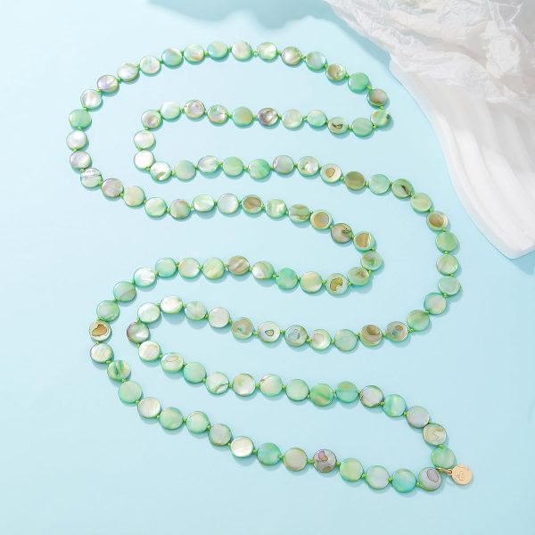Firstmeet Flat Round Coin Shell Beads Long Knotted Necklace Natural Mother of Pearl Handmade Jewelry For Women - Image 78