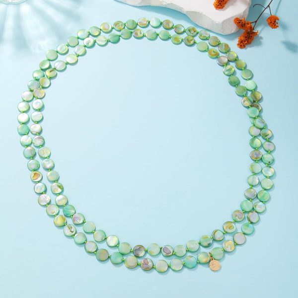 Firstmeet Flat Round Coin Shell Beads Long Knotted Necklace Natural Mother of Pearl Handmade Jewelry For Women - Image 79