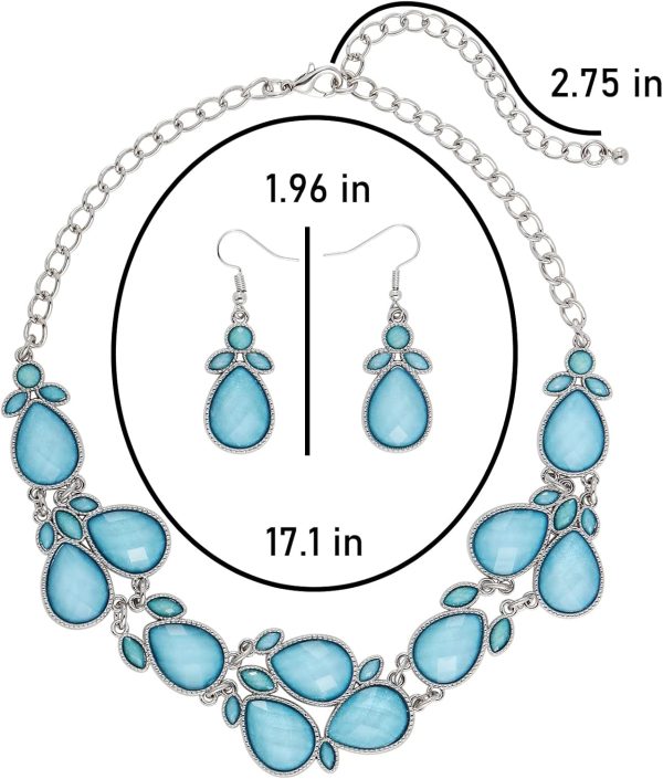 Firstmeet Shiny Resin Water Drop Collar Necklace with Earrings - Image 7