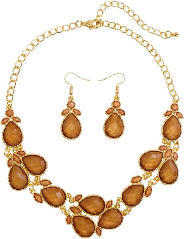 Firstmeet Shiny Resin Water Drop Collar Necklace with Earrings - Image 8
