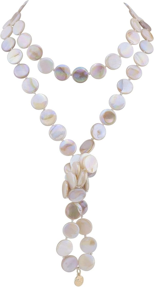 Firstmeet Flat Round Coin Shell Beads Long Knotted Necklace Natural Mother of Pearl Handmade Jewelry For Women - Image 81