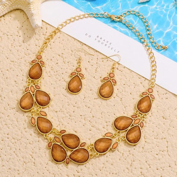 Firstmeet Shiny Resin Water Drop Collar Necklace with Earrings - Image 10