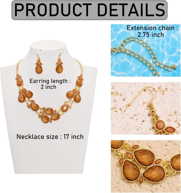 Firstmeet Shiny Resin Water Drop Collar Necklace with Earrings - Image 13